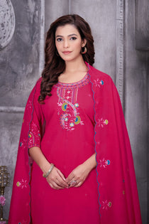 Brown Roman Silk Embroidered Kurta Pant Dupatta Set