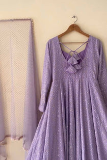Lavender Georgette Sequins Embroidered Anarkali Suit Set