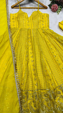 Teby Organza Zari Embroidered Gown with Sharara & Dupatta Set