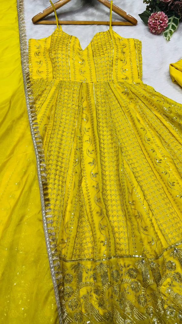 Teby Organza Zari Embroidered Gown with Sharara & Dupatta Set