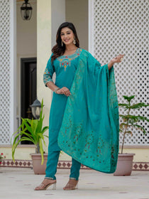 Black Premium Roman Silk Embroidered Kurta Pant Dupatta Set