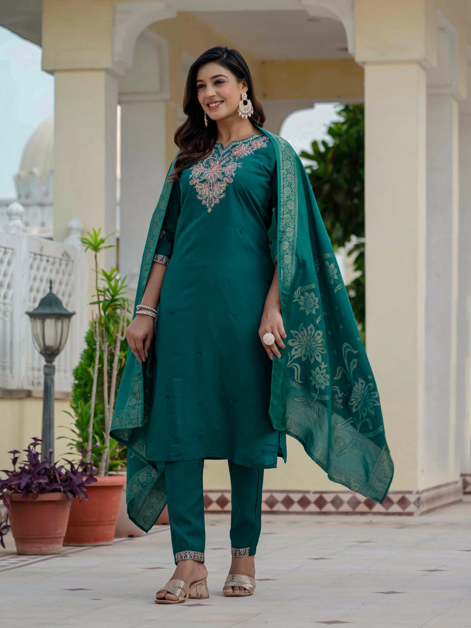 Premium Kurti Set with Jacquard Dupatta