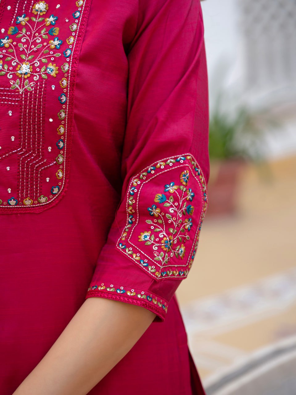 Designer Mango Silk Kurti Pant Dupatta Set