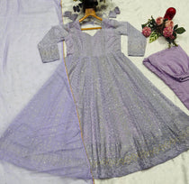 Lavender Georgette Sequins Embroidered Anarkali Suit Set