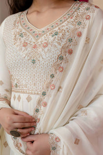White Sequins Embroidered Kurta Sharara Set with Dupatta