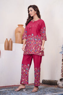 Brown Pure Cotton Kantha Work Co-ord Set