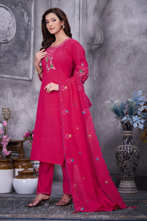Brown Roman Silk Embroidered Kurta Pant Dupatta Set