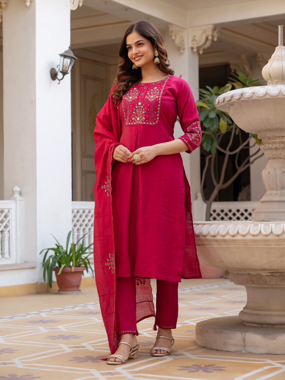 Designer Mango Silk Kurti Pant Dupatta Set