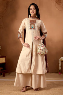 Light Pink Roman Silk Embroidered Anarkali Palazzo Set