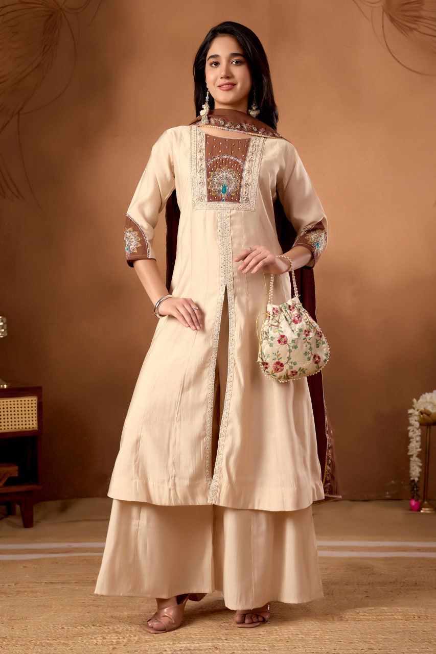 Beautiful Hand Work Anarkali Kurti Plazo Dupatta Set