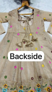 Beige Color Multi Embroidery Sequins Work Anarkali Suit
