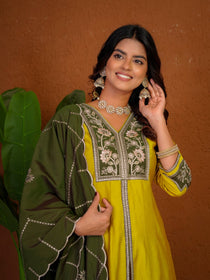 Roman Silk Embroidered Anarkali Kurti Plazo Set