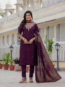 Black Premium Roman Silk Embroidered Kurta Pant Dupatta Set