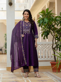Mahendi Viscose Roman Silk Mirror Work Anarkali Suit Set