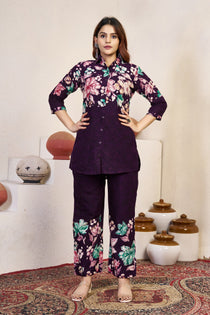 Black Pure Cotton Floral Printed Co-Ord Set