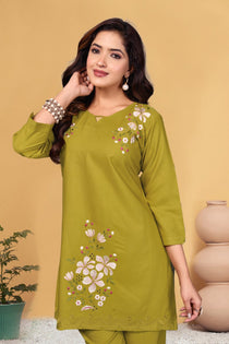 Green Heavy Viscose Rayon Embroidered Co-Ord Set