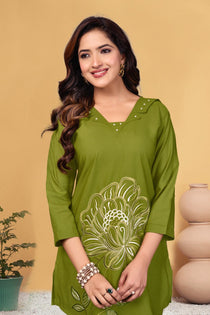Green Heavy Viscose Rayon Embroidered Co-Ord Set