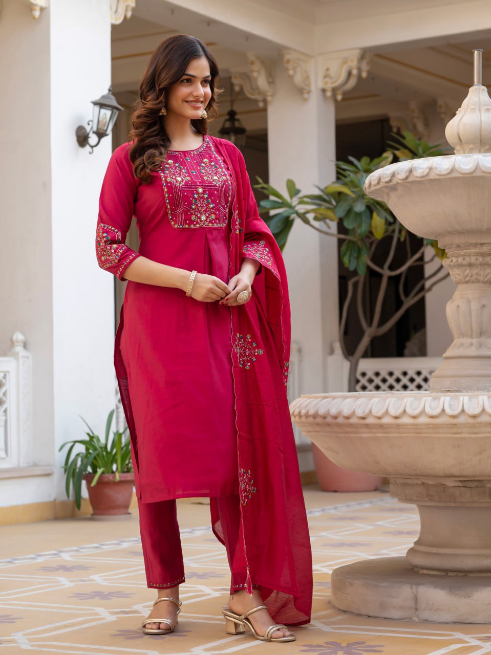 Designer Mango Silk Kurti Pant Dupatta Set