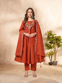 Purple Roman Silk Embroidered Anarkali Suit Set