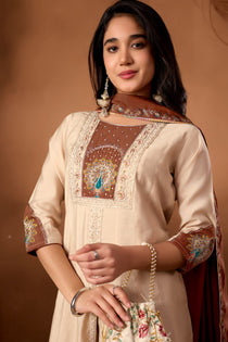 Light Pink Roman Silk Embroidered Anarkali Palazzo Set