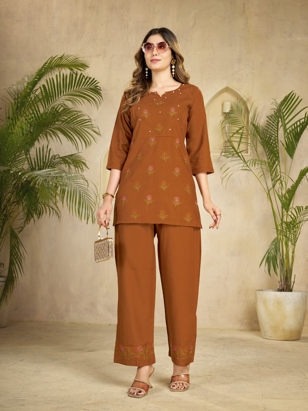 Elegant Multi Embroidered Rayon Co-Ord Set