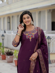 Black Premium Roman Silk Embroidered Kurta Pant Dupatta Set