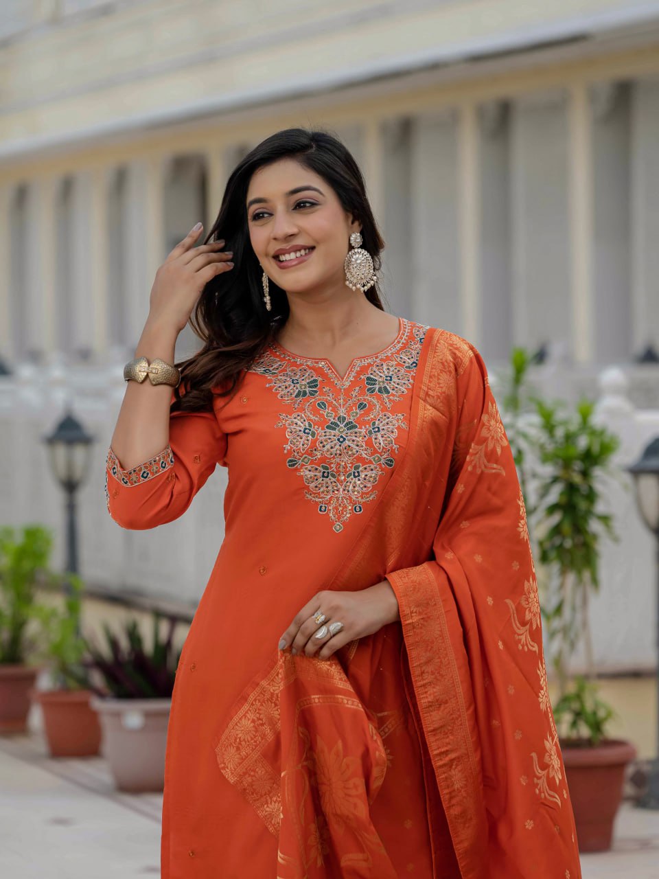 Premium Kurti Set with Jacquard Dupatta