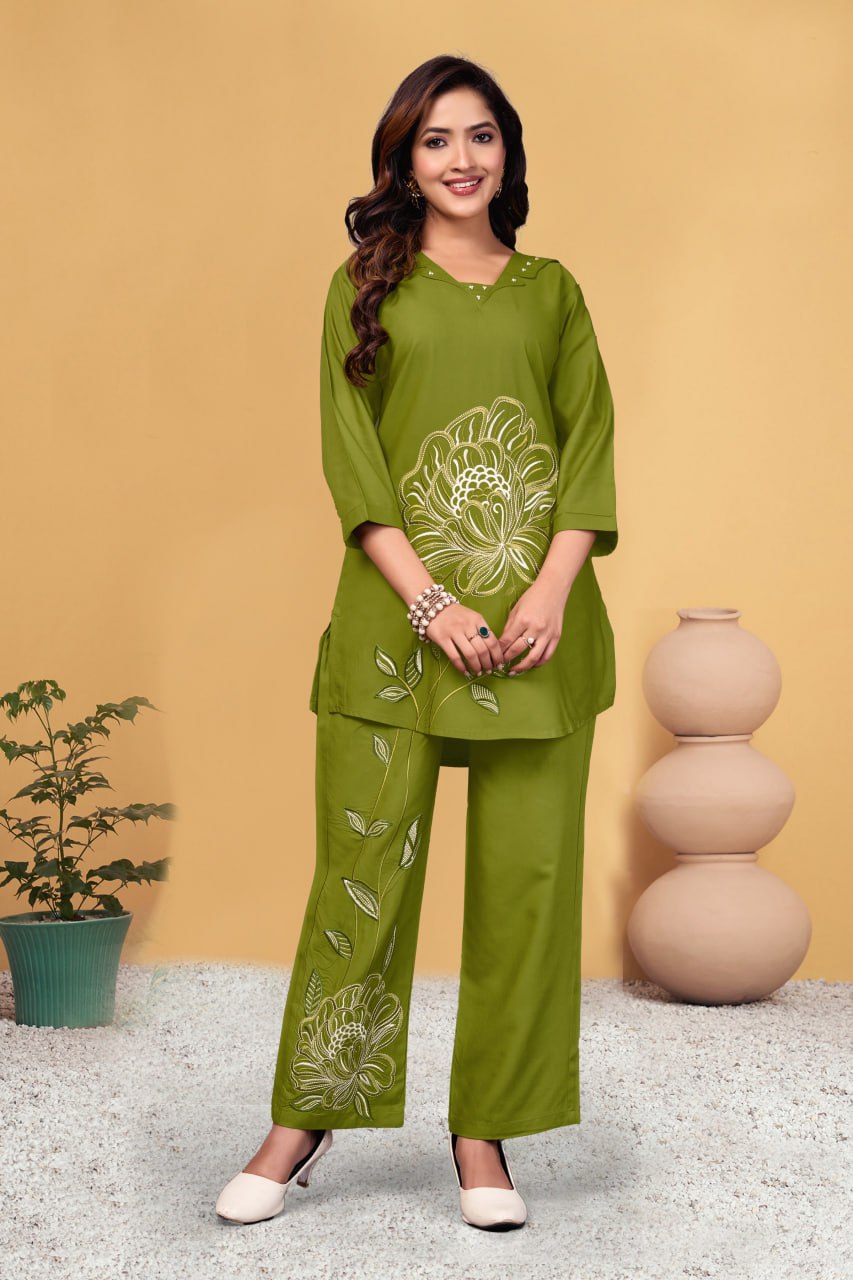 Heavy Viscose Rayon Embroidered Co-Ord Set