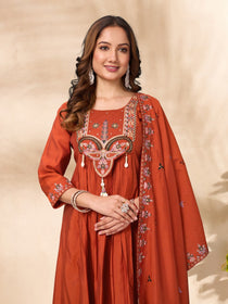Purple Roman Silk Embroidered Anarkali Suit Set