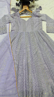 Lavender Georgette Sequins Embroidered Anarkali Suit Set