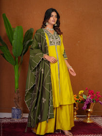 Roman Silk Embroidered Anarkali Kurti Plazo Set
