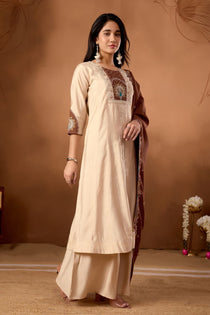 Light Pink Roman Silk Embroidered Anarkali Palazzo Set