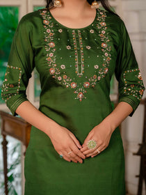 Violet Marina Silk Embroidered Kurta Pant Dupatta Set