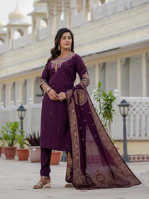 Black Premium Roman Silk Embroidered Kurta Pant Dupatta Set