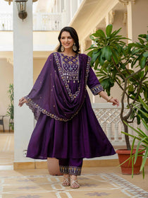 Mahendi Viscose Roman Silk Mirror Work Anarkali Suit Set