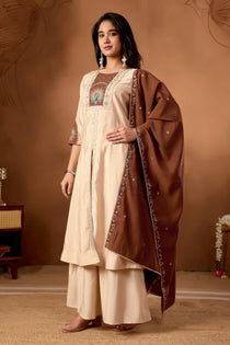 Light Pink Roman Silk Embroidered Anarkali Palazzo Set