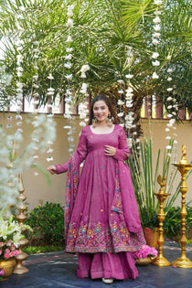 Multi Embroidery Sequins Work Anarkali With Palzzo Suit