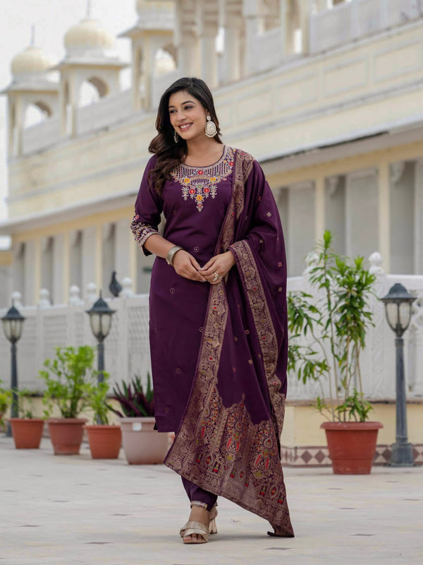 Roman Silk Kurti Set with Meena Work Dupatta