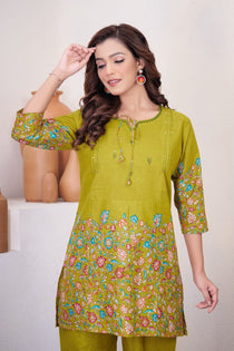 Brown Pure Cotton Kantha Work Co-ord Set