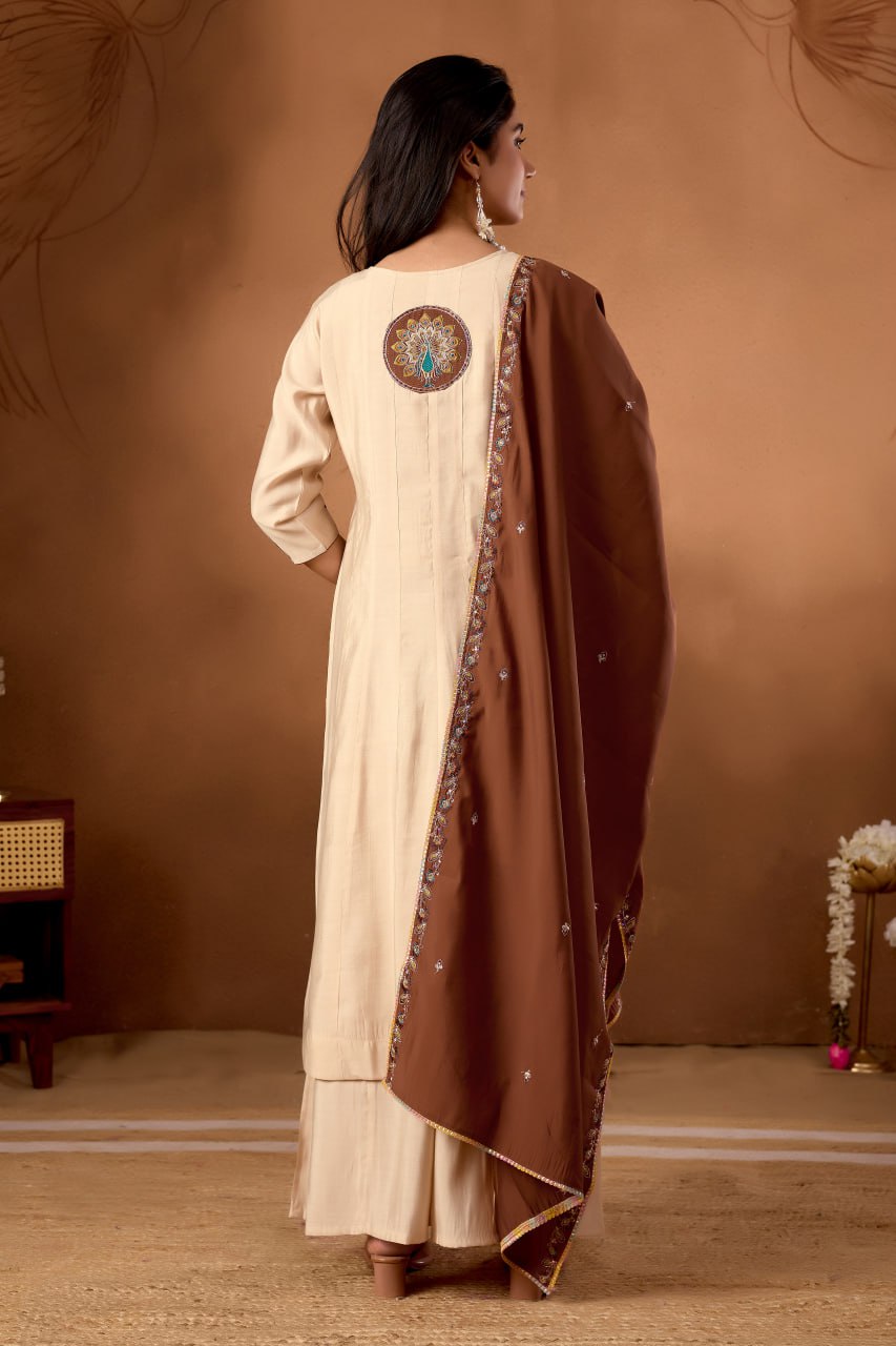 Beautiful Hand Work Anarkali Kurti Plazo Dupatta Set