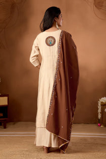 Light Pink Roman Silk Embroidered Anarkali Palazzo Set