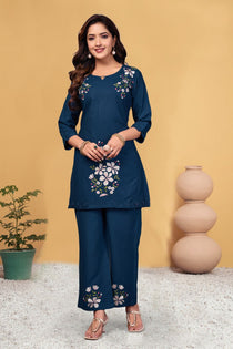 Green Heavy Viscose Rayon Embroidered Co-Ord Set