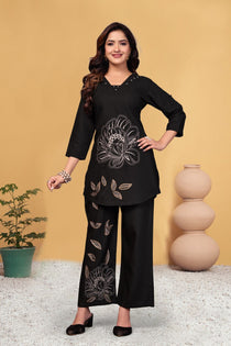 Green Heavy Viscose Rayon Embroidered Co-Ord Set with Floral Thread Work