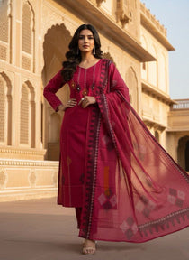Cherry Cotton Mirror Work Kurta Pant Set with Printed Dupatta