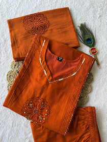 Orange Hand Block Print Kurta Set
