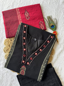 Beautiful Cotton Black Mirror Work Suit Set
