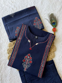 Pure Cotton Navy Blue Mirror Work Suit Set