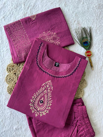 Rani Pink Color Pure Cotton Mirror Work Suit Set