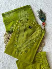Pure Cotton Embroidered Mirror Work Suit Set