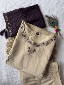 Cream Embroidered Roman Silk Kurta Pant Dupatta Set